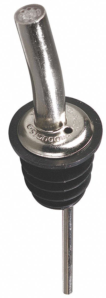 Liquor Pourer: Silver, Plastic, 3 in Overall Ht, Extra-Long Neck