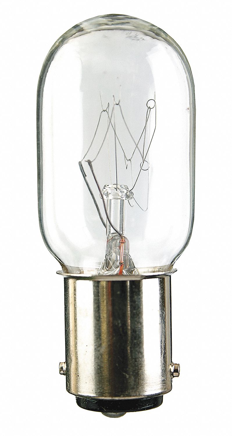 MINIATURE INCANDESCENT BULB, DOUBLE CONTACT BAYONET (BA15D), (T) TUBULAR, T7, 120V AC