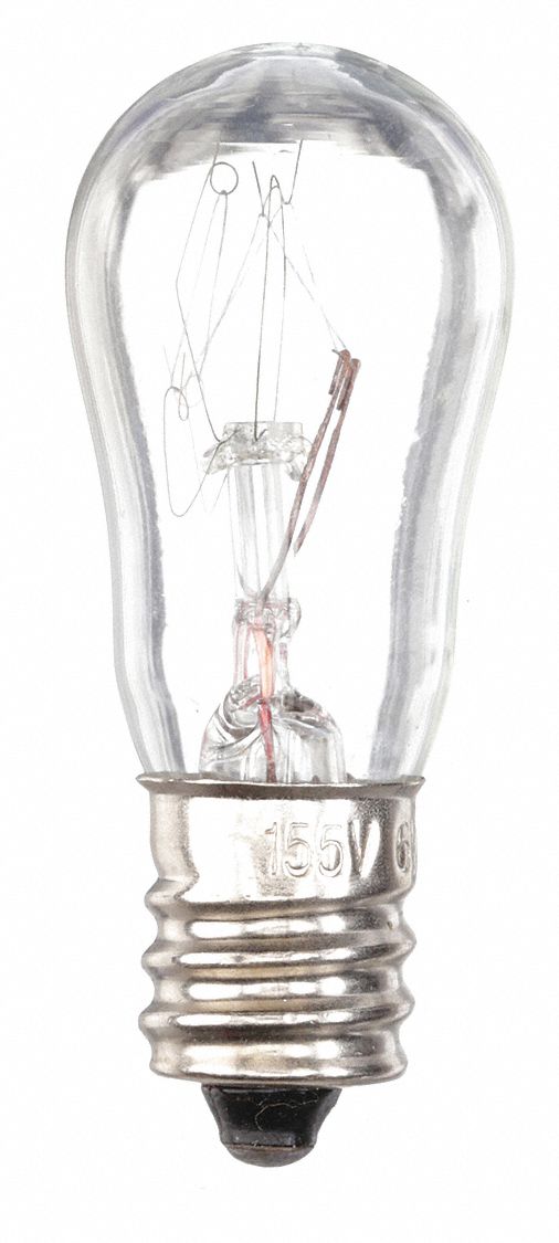 INCANDESCENT BULB, CANDELABRA SCREW (E12), (S) SIGN, S6, 6S6/155V, 155V AC