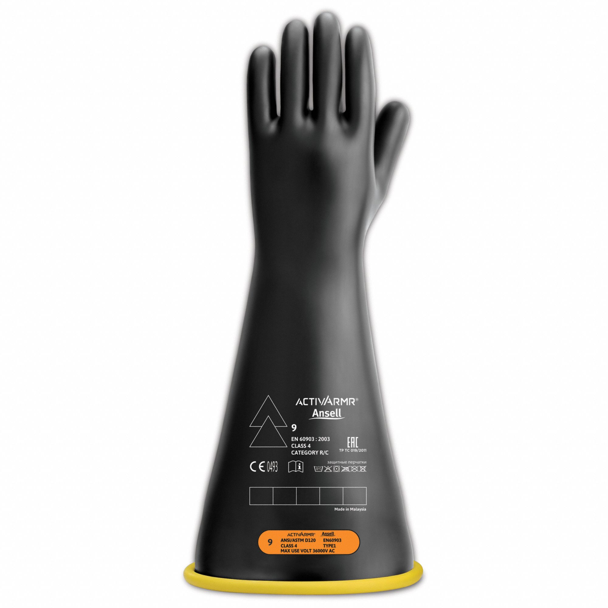 Electrical-Insulating Gloves: 36, 000V AC, 54, 000V DC, Black/Yellow, 18 in Glove Lg, 1 PR