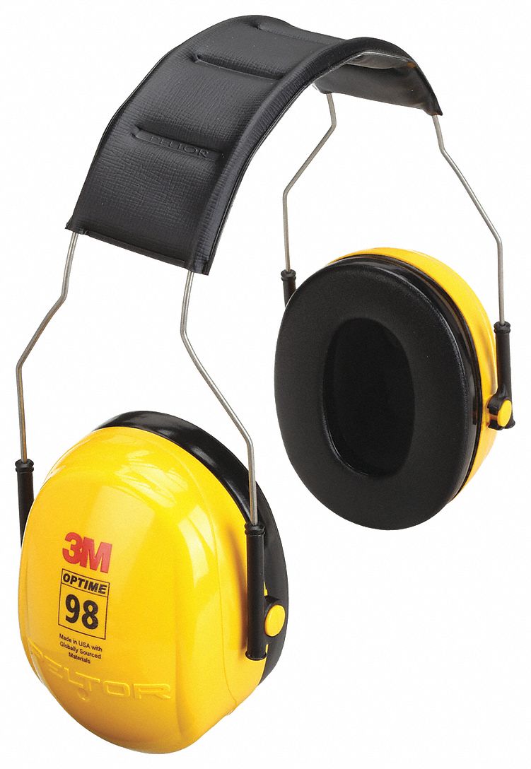 EARMUFFS, OVER-THE-HEAD, RIGID, YLW, BLK,SILVER, FOAM/PUR/PVC/ABS, 25DB, CSA