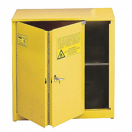 Hazardous Material Storage Cabinet: Std, 30 gal, 43 in x 18 in x 44 in, Yellow, Self-Closing