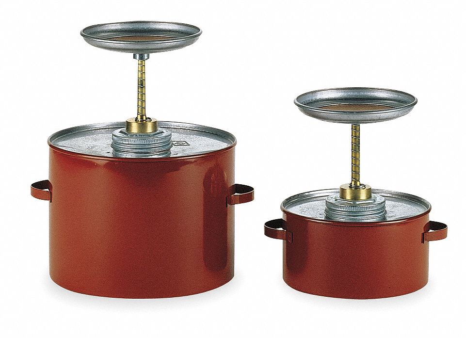 PLUNGER CAN, ½ GAL, RED, GALVANIZED STEEL, BRASS, 8½ IN H, 8 IN OD, POWDER COATED