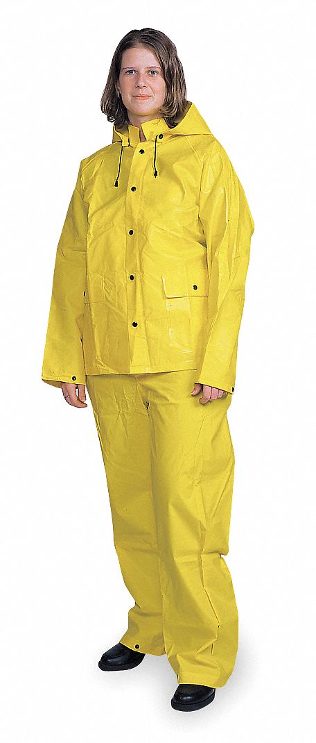 3-PIECE RAINSUIT WITH DETACHABLE HOOD, YELLOW, S, HEAVY-DUTY PVC, 13.8 MIL