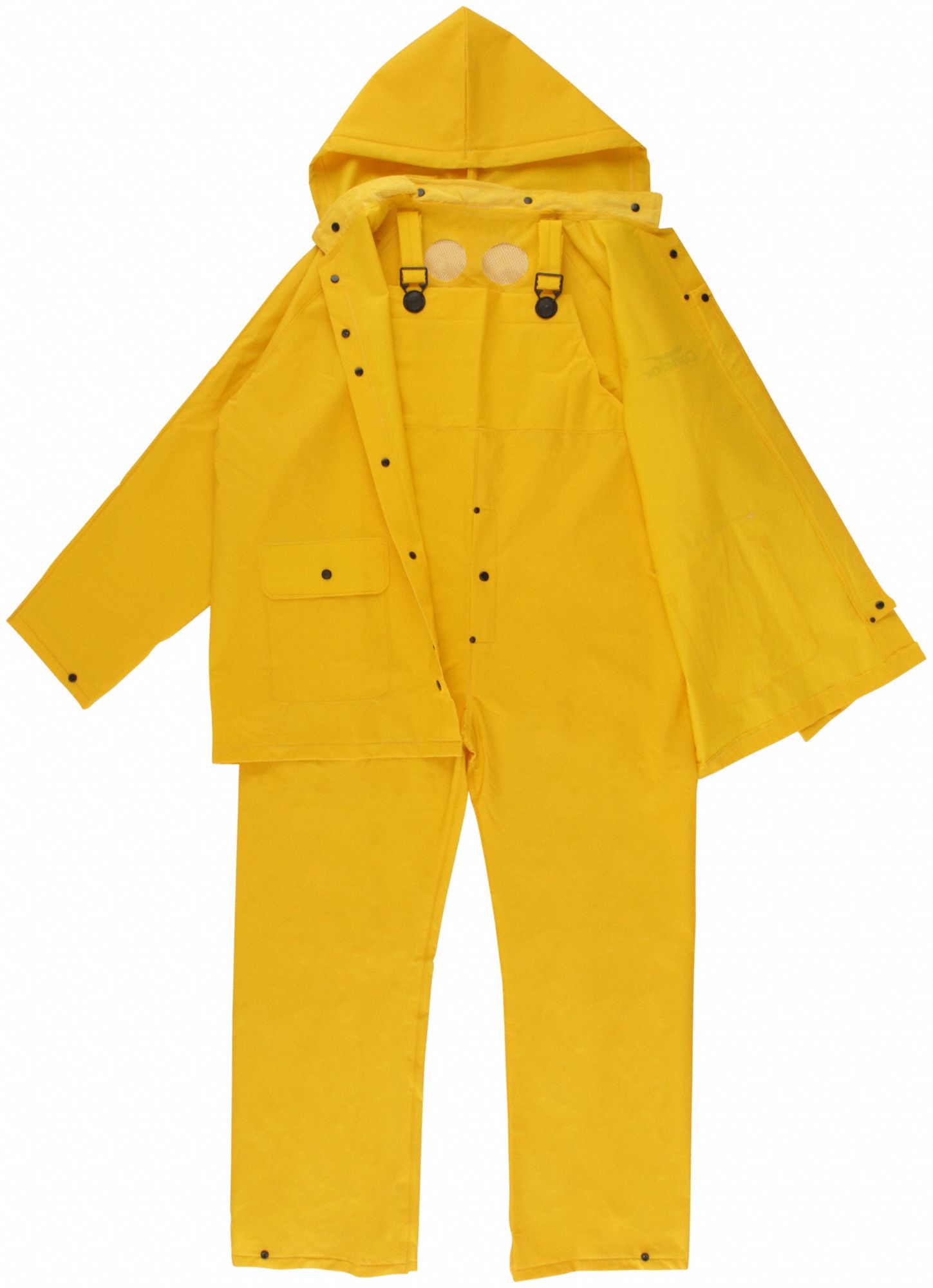 3 PIECE RAINSUIT WITH DETACHABLE HOOD YELLOW XL HEAVY DUTY PVC 13.8 MIL