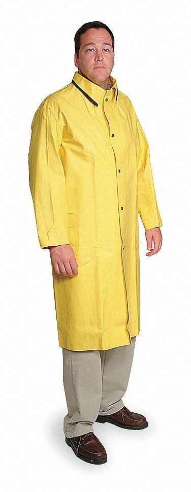 RAIN COAT, COAT, 2XL, YELLOW, SNAPS, SBR, 2 POCKETS, SHIN LENGTH, KNEE LENGTH