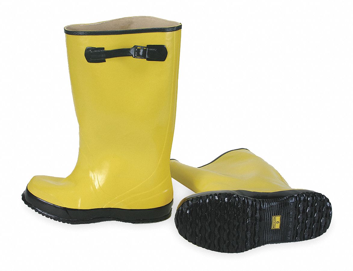 MEN'S OVERBOOTS, SIZE 8, RUBBER, BLACK/YELLOW, 17 IN H, NON-CSA, WATERPROOF, PULL-ON