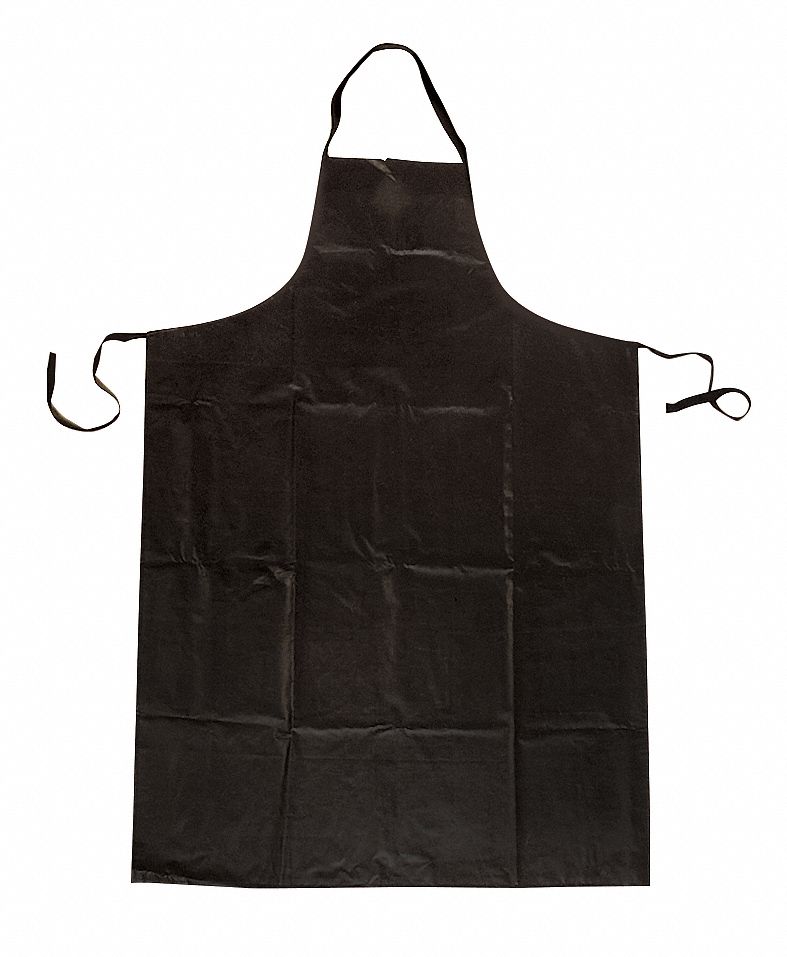 CHEMICAL-RESISTANT BIB APRON, 16 MIL, 45 IN L, TIE, SERGED SEAM, BLACK