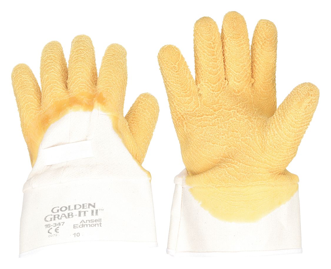 COATED GLOVES,LATEX,XL,YELLOW,PR