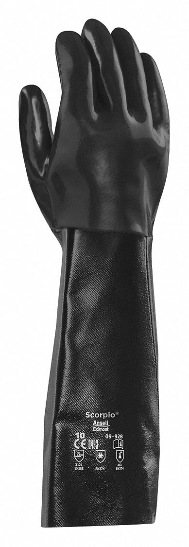 Black ANSELL Chemical Resistant Glove,18" L,Sz 10,PR 09-928 