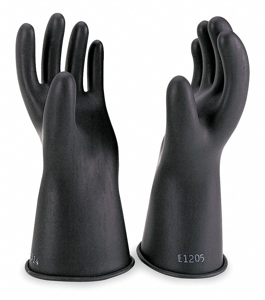 Clase 00 Kit de guantes aislantes de voltaje de goma negra con protectores  de cuero, voltaje de uso máximo 500 V CA/750 V CC (KITGC00B08)