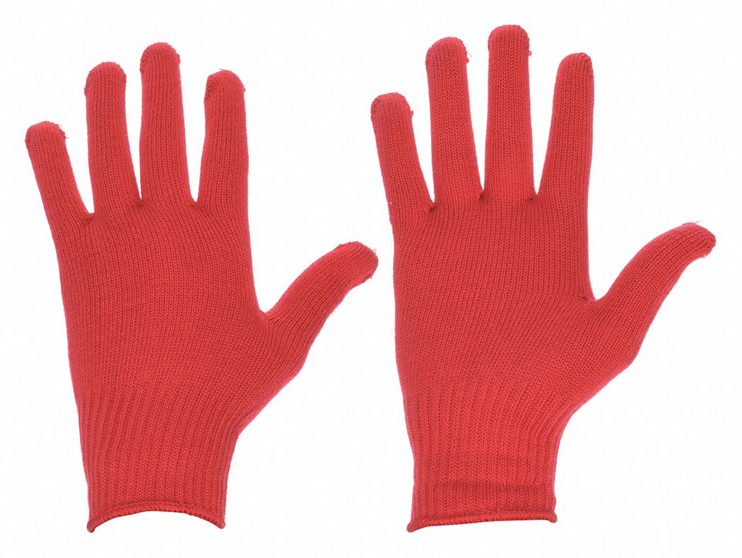 INSPECTION GLOVE LINERS, GEN PURPOSE, FULL FINGER, RED, ACRYLIC/NYLON