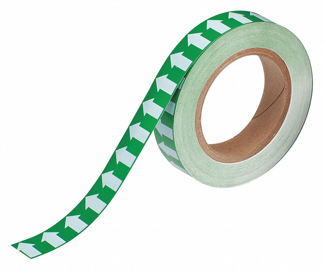 PIPE MARKING TAPE, GREEN/WHITE, 1 IN W, 90 FT ROLL L, VINYL, 1 IN ROLL W, 1,080 IN L