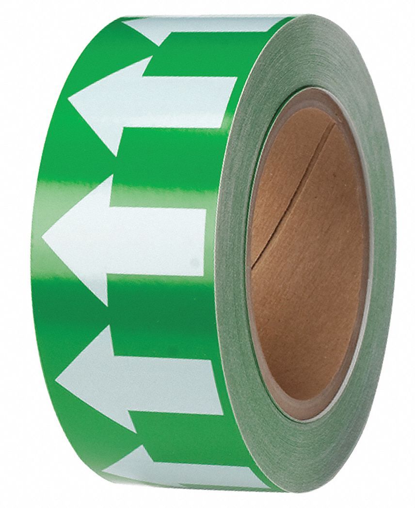BRADY Arrow Tape, Background Color Green, Vinyl, Pipe Marker Mounting