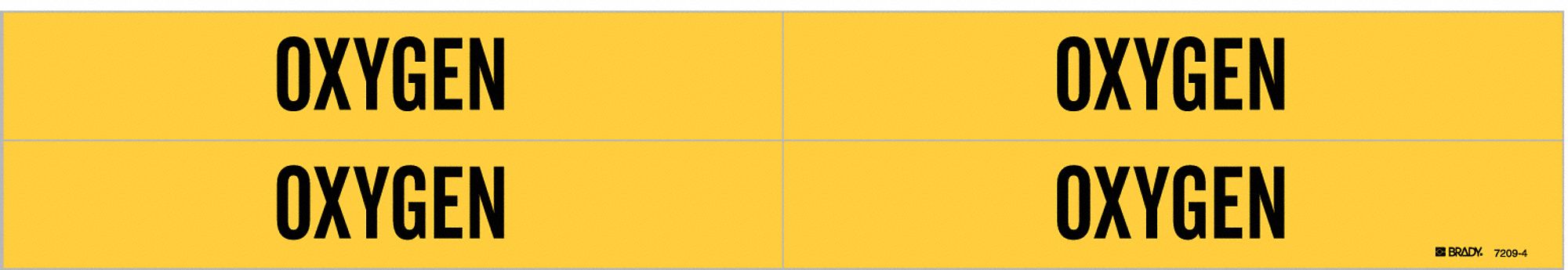 Pipe Marker: Oxygen, Yellow, Black, Fits 3/4 to 2 3/8 in Pipe O.D., 4 Pipe Markers, Without Arrows