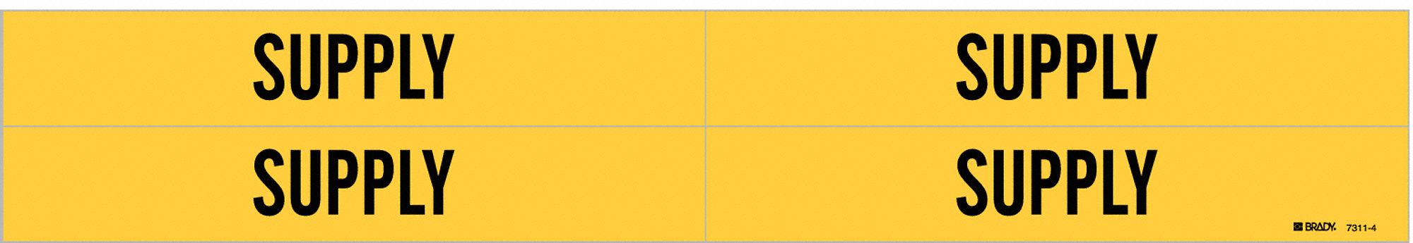 Pipe Marker: Supply, Yellow, Black, Fits 3/4 to 2 3/8 in Pipe O.D., 4 Pipe Markers, Without Arrows