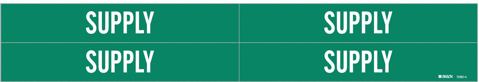 Pipe Marker: Supply, Green, White, Fits 3/4 to 2 3/8 in Pipe O.D., 4 Pipe Markers, Without Arrows