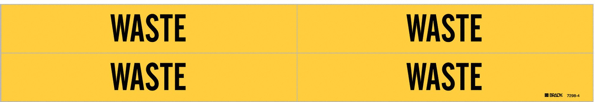 Pipe Marker: Waste, Yellow, Black, Fits 3/4 to 2 3/8 in Pipe O.D., 4 Pipe Markers, Without Arrows