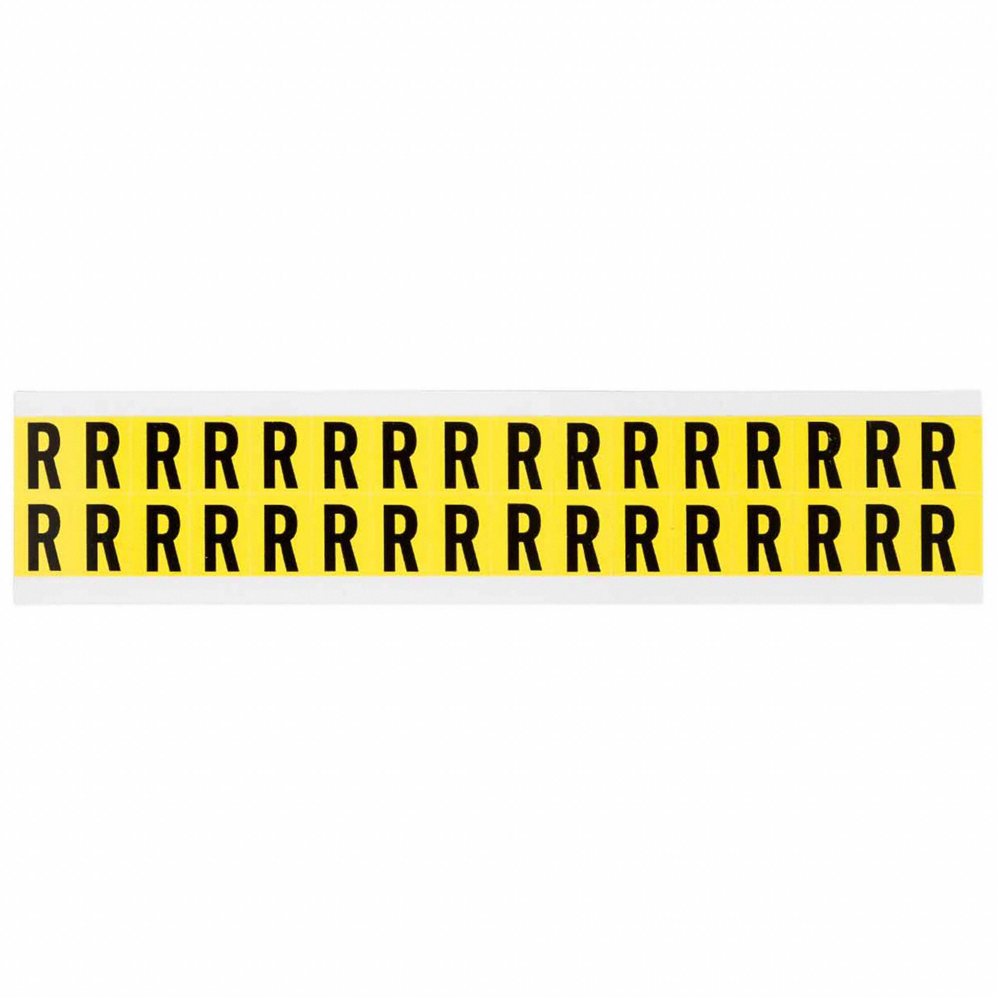 Letter Label: 5/8 in Character Ht, Indoor Only, Non-Reflective, Gothic, Black, R, Die Cut, 32 PK