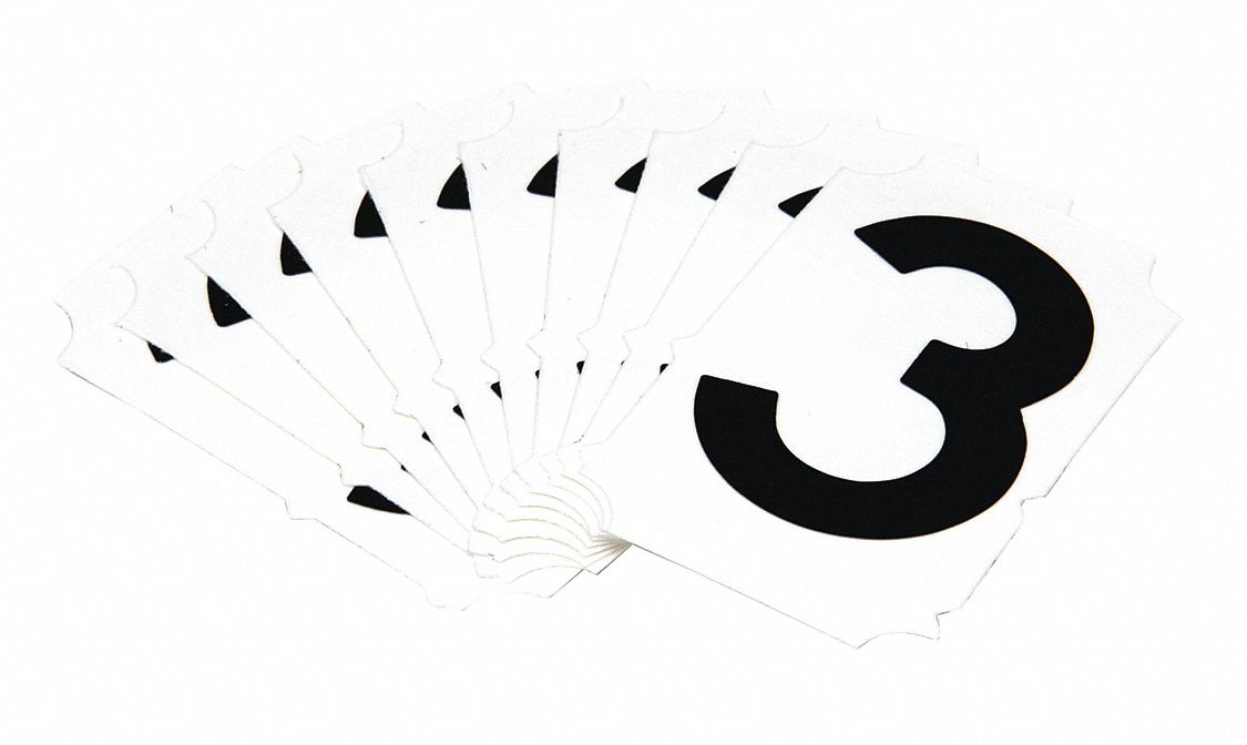 NumberLabel, Polyester, 2inH, 1-5/8inW, PK10