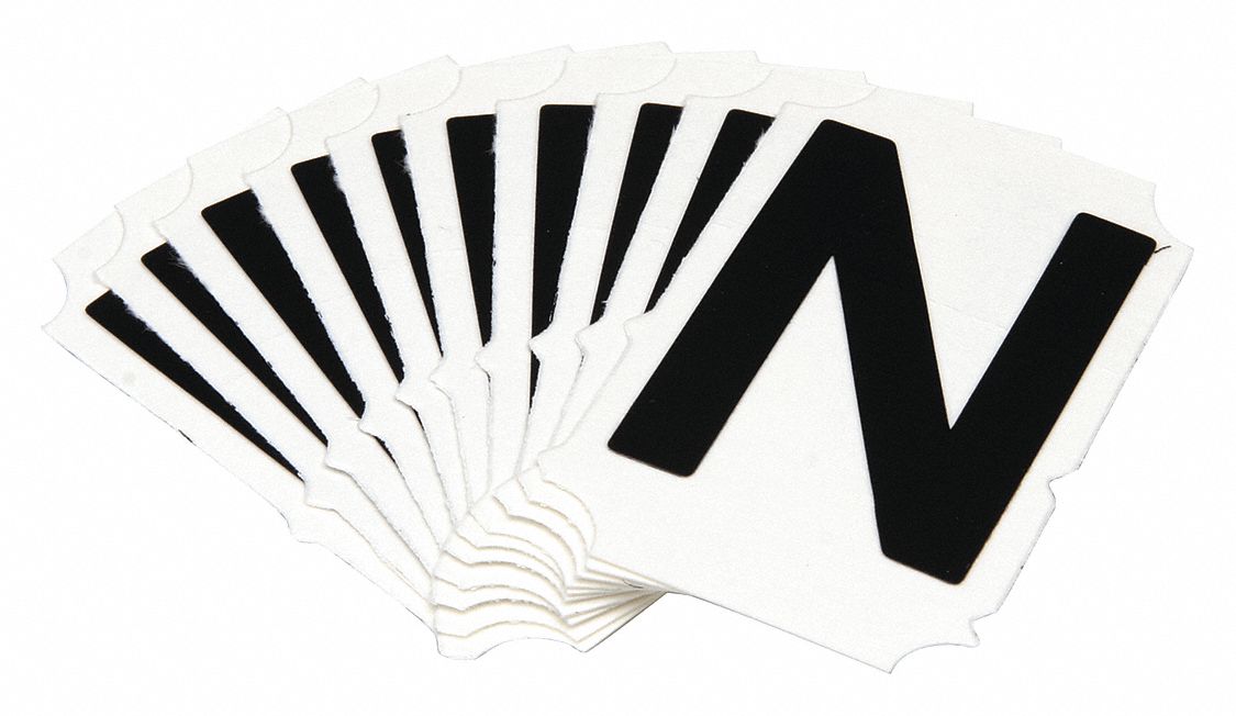Letter Label: 2 in Character Ht, Indoor/Outdoor, Non-Reflective, Gothic, Black, Die Cut, 10 PK