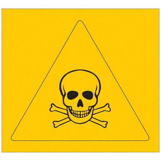 Toxic symbol with skull and crossbones on a yellow square