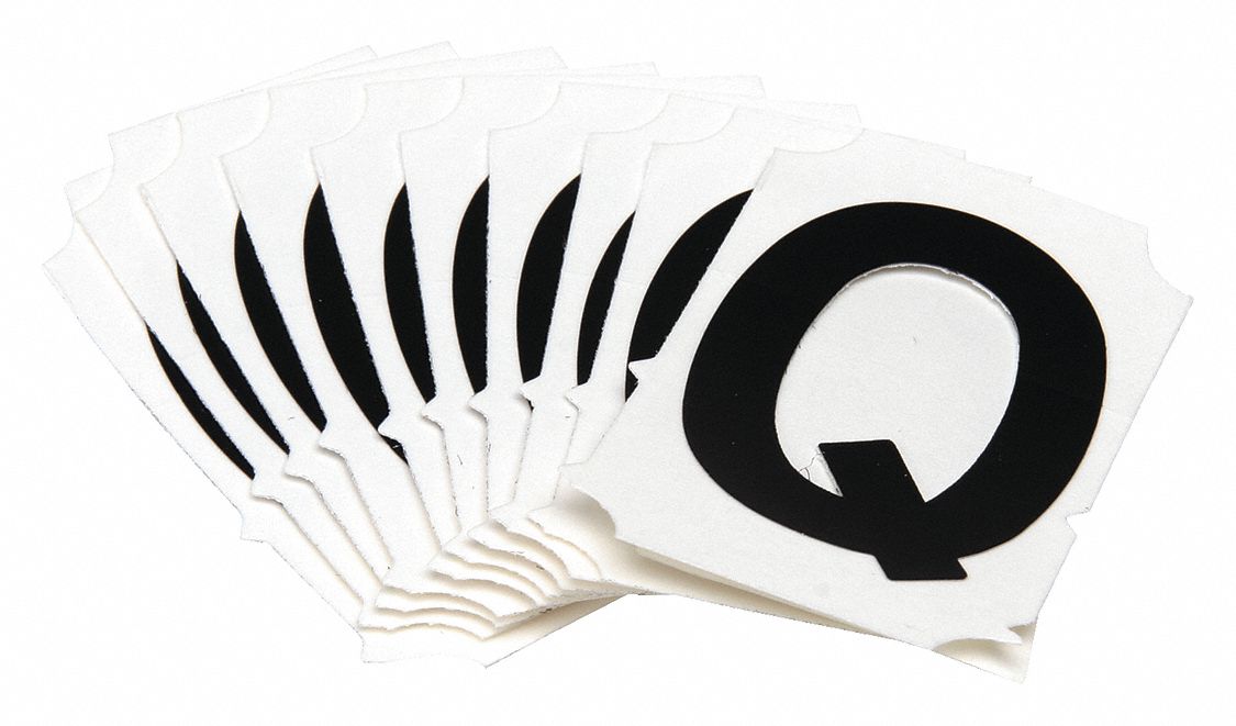 Letter Label: 2 in Character Ht, Indoor/Outdoor, Non-Reflective, Gothic, Black, Q, Die Cut
