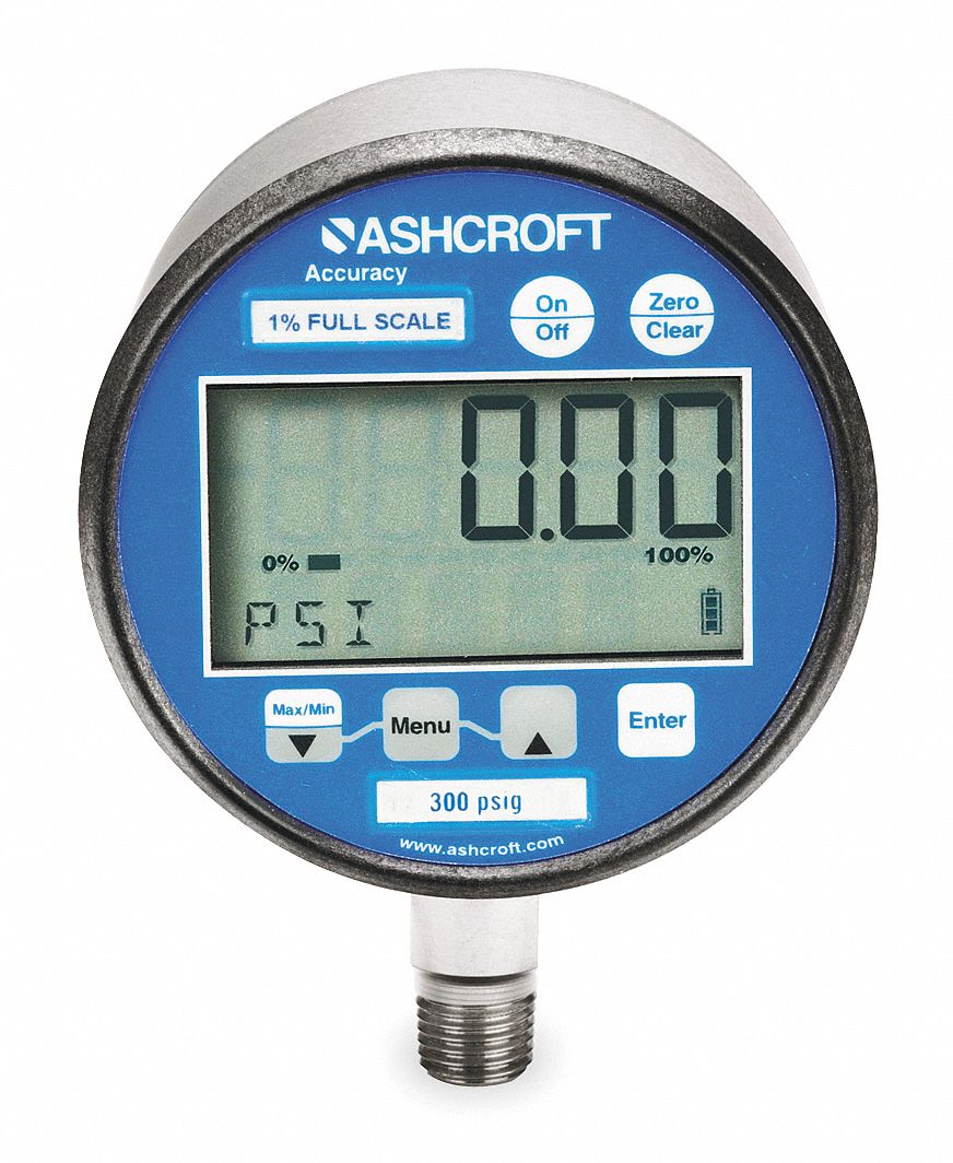 ASHCROFT Digital Test Pressure Gauge: Test Pressure Gauge, 0 to 3,000 psi,  Std Gauge, 3 in Dial