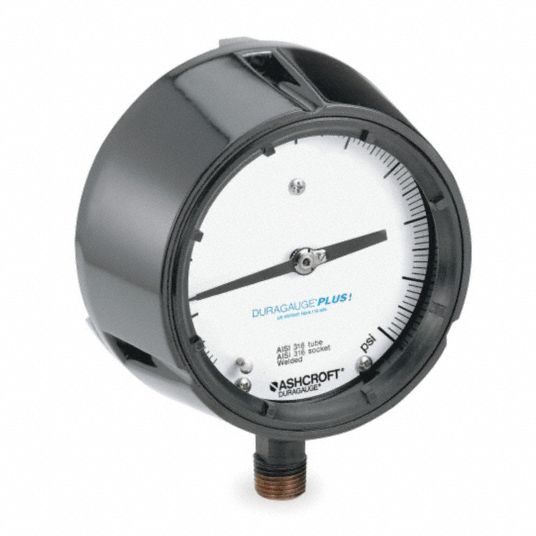 ASHCROFT Process Pressure Gauge: 0 to 600 psi, White, 4 1/2 in Dial, Dry  Case Vibration-Dampened