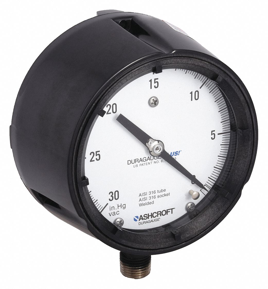 VACUUM GAUGE,PROCESS,4 1/2 IN,30 IN