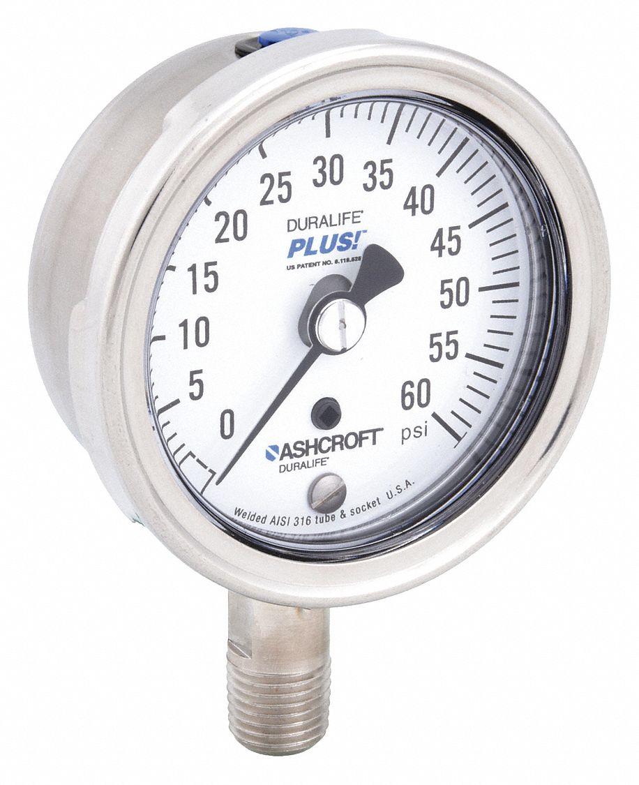 PRESSURE GAUGE,2 1/2 IN,0 TO 60 PSI