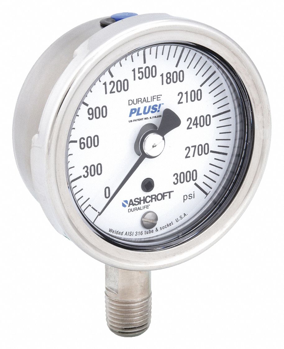 PRESSURE GAUGE,2 1/2 IN,0 TO 3000 P