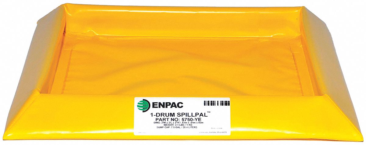 DRUM SPILL CONTAINMENT PALLET, 24 X 24 IN, 8 GALLON CAPACITY, PVC, YELLOW