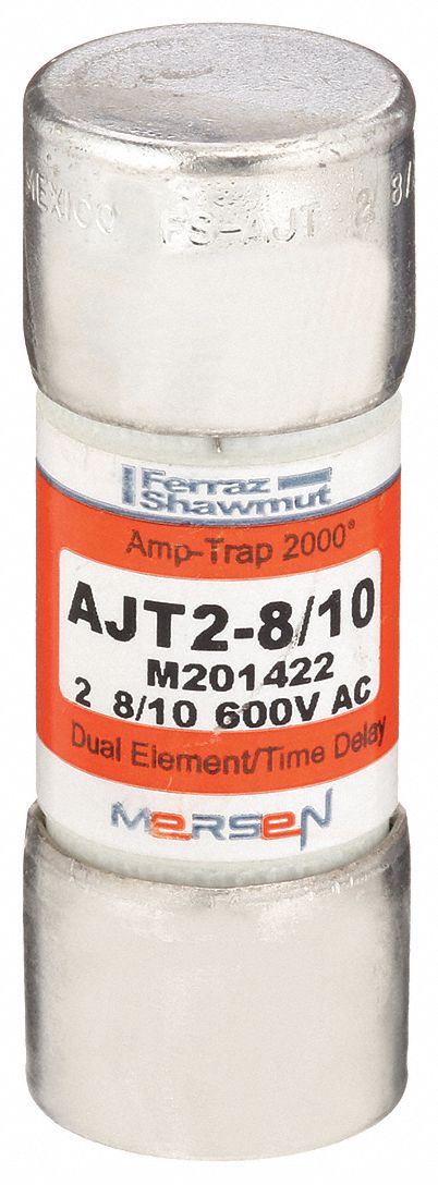 Fuse: AJT Series, Class J, Cylindrical Body, Time-Delay, 2.8 A, 600 V AC, 500 V DC