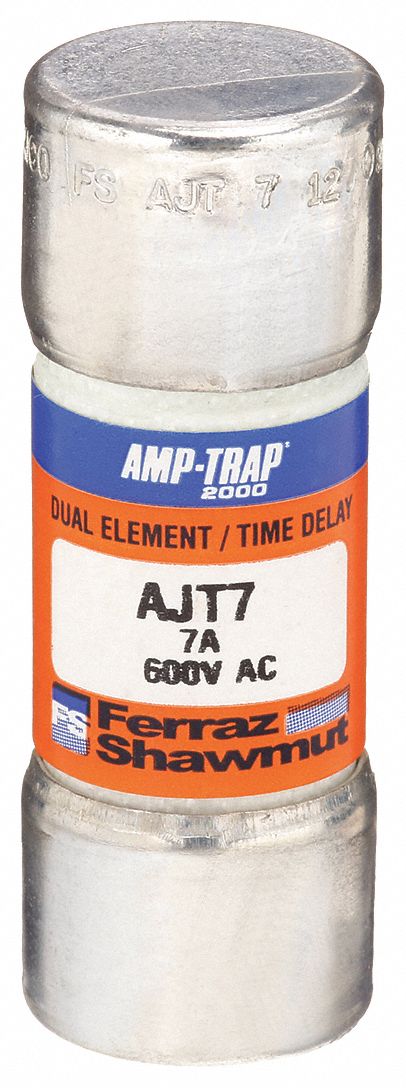 Fuse: AJT Series, Class J, Cylindrical Body, Time-Delay, 7 A, 600 V AC, 500 V DC