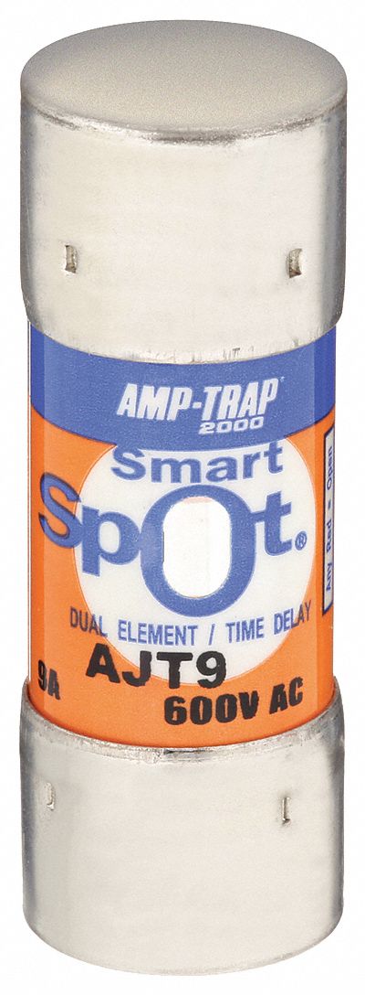 Fuse: AJT Series, Class J, Cylindrical Body, Time-Delay, 9 A, 600 V AC, 500 V DC, Indicating