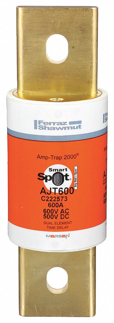 Fuse: AJT Series, Class J, Bolt-On Body, Time-Delay, 600 A, 600 V AC, 500 V DC, Indicating