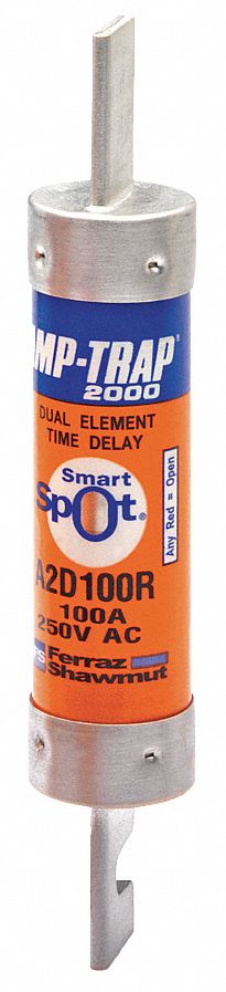 Fuse: Class RK1, A2D-R Series, Time-Delay, 100 A, 250 V AC, 250 V DC, Indicating