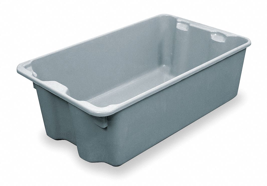 MOLDED FIBERGLASS Stack and Nest Container, Gray, 8 inH x 24 1/4 inL x