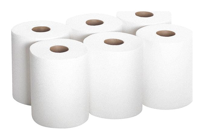 Paper Towel Roll: White, 8 in Roll Wd, 186 ft Roll Lg, 14 3/4 in Sheet Lg, 6 PK