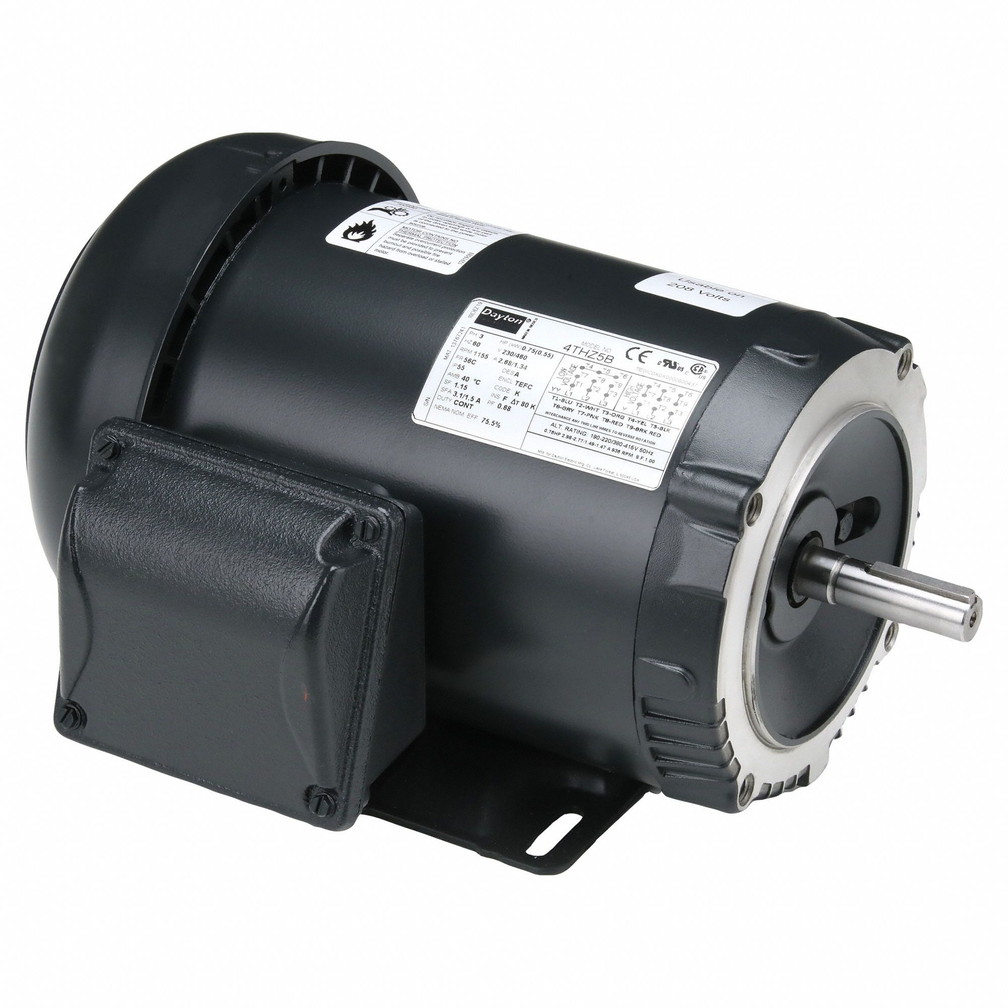 MOTEUR,3 PH,3/4HP,1135,208-230/460,EFF