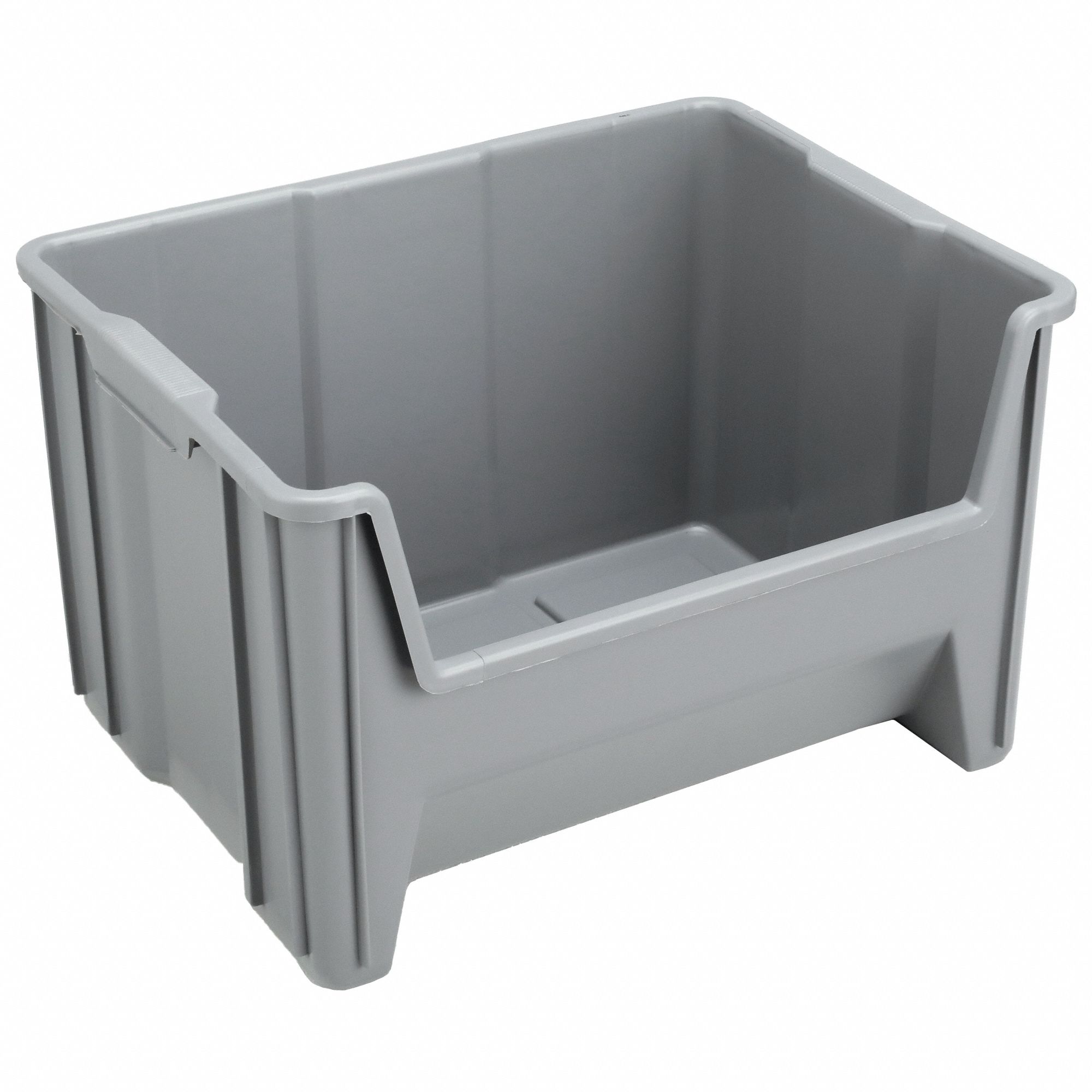 Stacking Bin: 19 7/8 in x 15 1/4 in x 12 1/2 in, Gray, 75 lb Load Capacity, 13017GREY