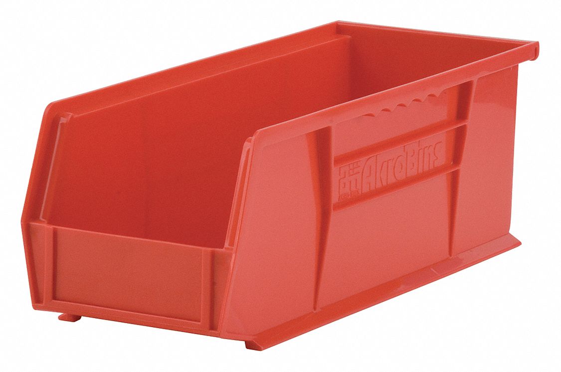 AKROMILS Hang and Stack Bin 5 1/2 in x 14 3/4 in x 5 in, Red, Label