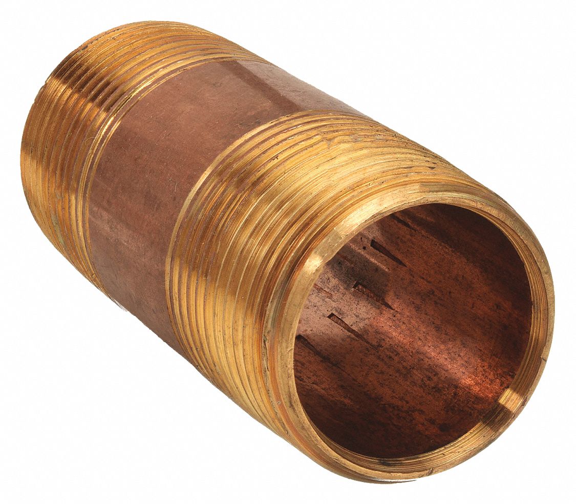 Red Brass Pipe Fitting, Nipple, Schedule 40 Seamless, 3/4 NPT