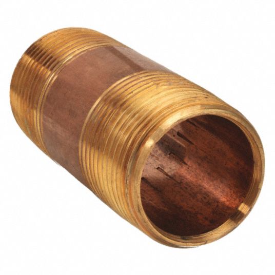 Nipple: Red Brass, 3/4 in Nominal Pipe Size, 2 in Overall Lg, Threaded on  Both Ends, Schedule 40