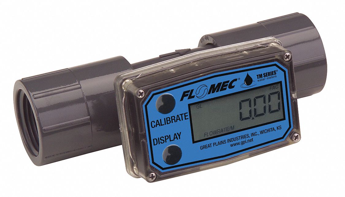 FLOMEC Turbine 1 FNPT Electronic Flowmeter, PVC, 5 to 50 gpm 4TJT2