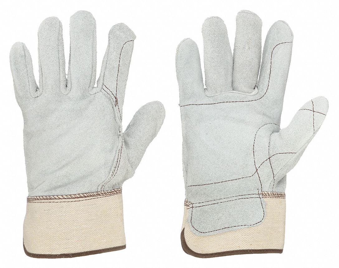 Leather Palm Gloves, Cow Split, Gray, S, PR