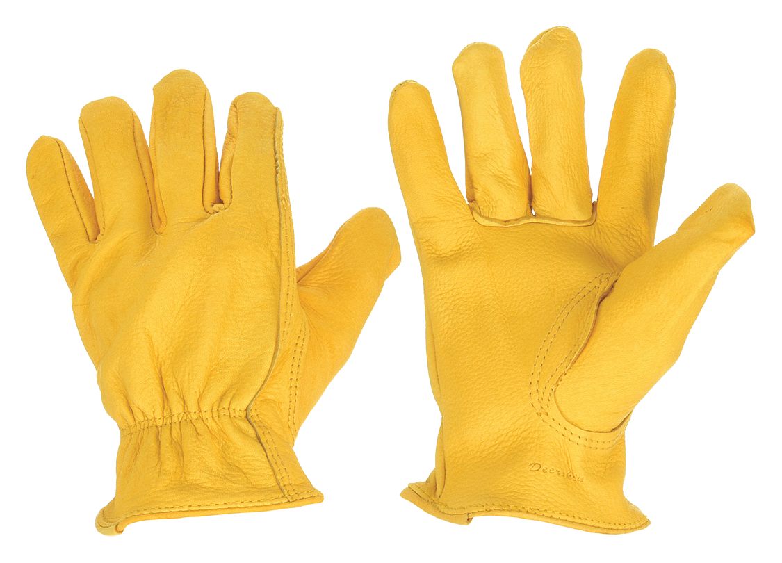 LEATHER DRIVERS GLOVES, L (9), COWHIDE, FULL FINGER, SHIRRED SLIP-ON CUFF, YELLOW