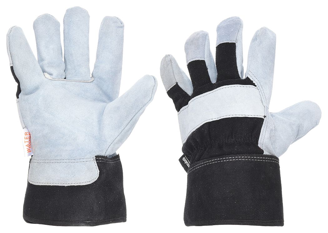 LEATHER GLOVES, L (9), WORK GLOVE, COWHIDE, WING THUMB, SAFETY CUFF, POLYESTER