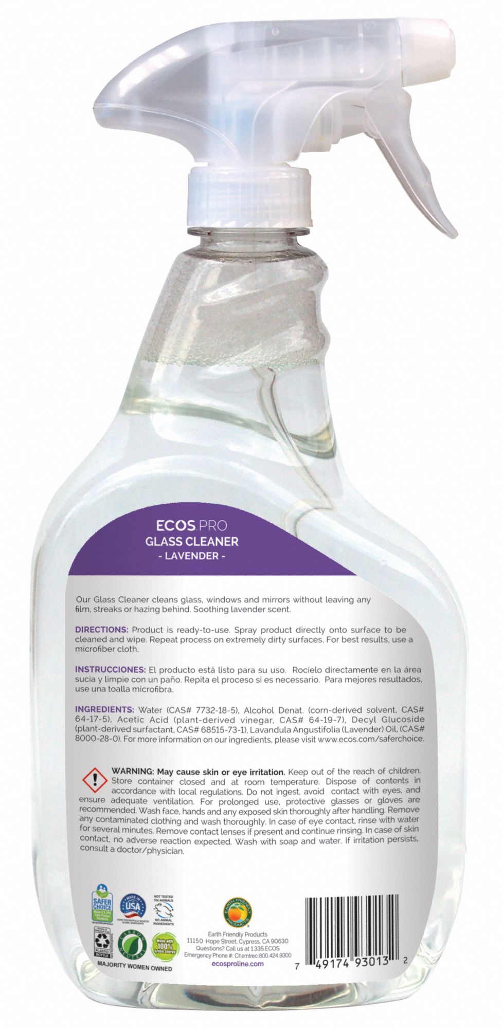 ECOS PRO Glass Cleaner, 32 oz Cleaner Container Size, Hard Nonporous